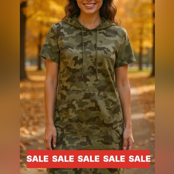 Jane & Delancey - Sweatshirt Dress Grey Camouflage Short Sleeve, Pockets, Size M - Picture 1 of 10